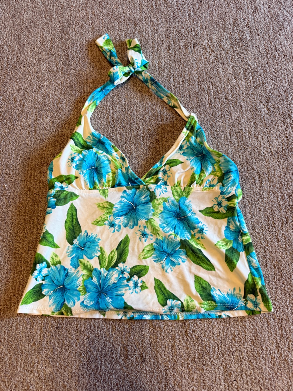 Blue Floral Halter Tankini Top - Unbranded